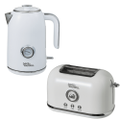 Davis & Waddell Retro Electric Kettle and Bread Toaster Set, 2-slices, White