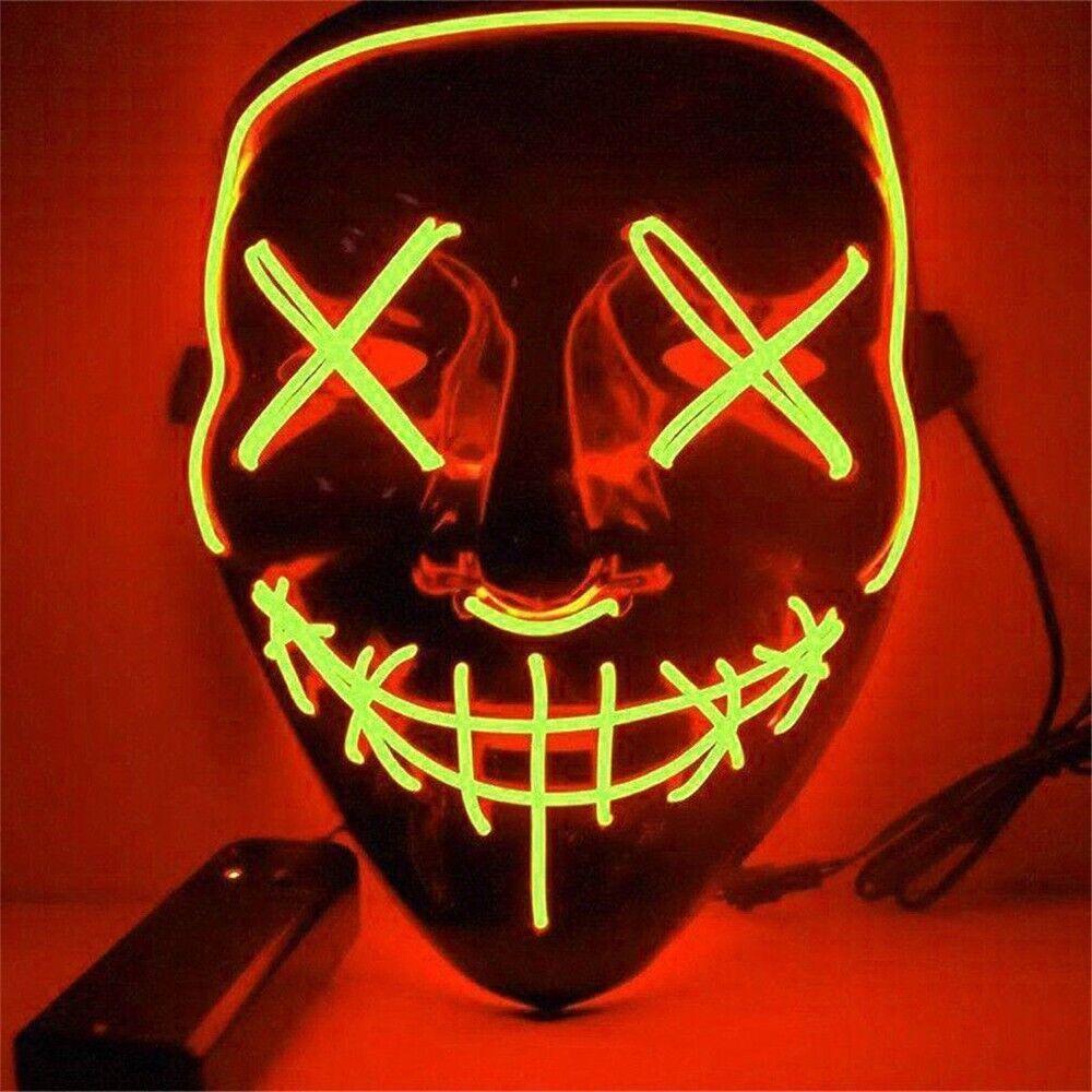 LED Purge Mask Glow in Dark Light up Halloween Costume Scary Rave Festival -Red