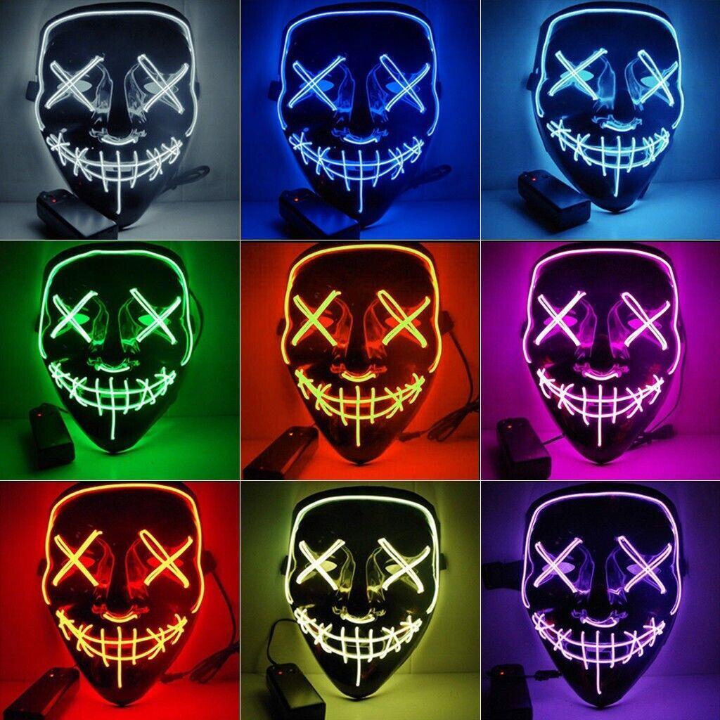 LED Purge Mask Glow in Dark Lightup Halloween Costume Scary Rave Festival Yellow
