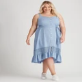 BeMe - Plus Size - Womens Midi Dress - Blue - Summer Casual Linen Beach Dresses - Sky Blue - Sleeveless - Strappy - Women's Clothing