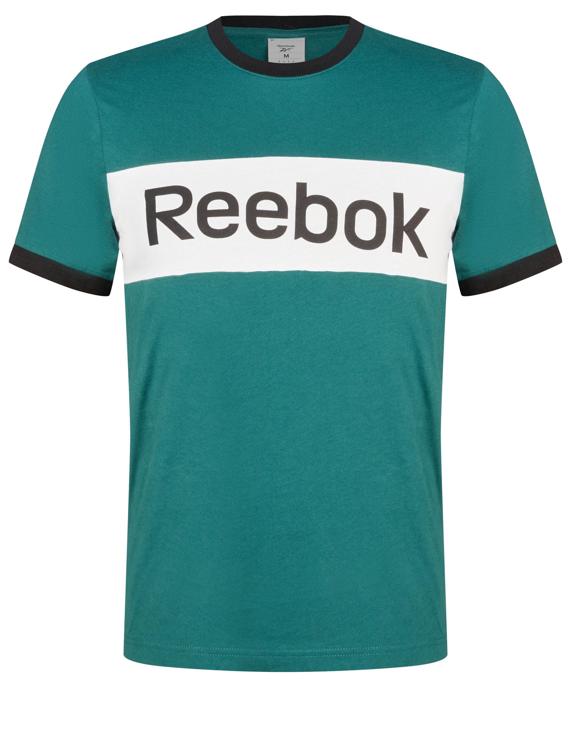 Reebok - Mens Winter Tops - Green Tshirt / Tee - Cotton - Graphic - Smart Casual - Teal - Short Sleeve - Crew Neck - Long - Office Fashion - Work Wear