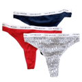 Tommy Hilfiger Women's Soft Stretch Cotton Thongs Underwear 3-Pack - Navy/Red/White Tommy Print