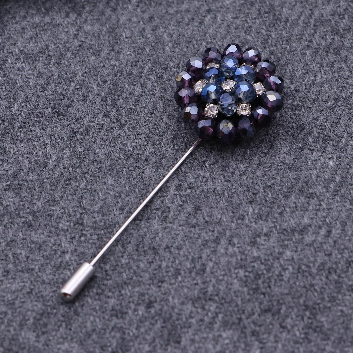 Fashion Delicate Crystal Mens Flower Shape Lapel Pin Boutonniere for Business Wedding