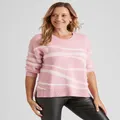 MILLERS - Womens Jumper - Long Winter Sweater - Pink Pullover - Zebra Intarsia - Long Sleeve - Animal Print - Scoop Neck - Feather - Casual Work Wear