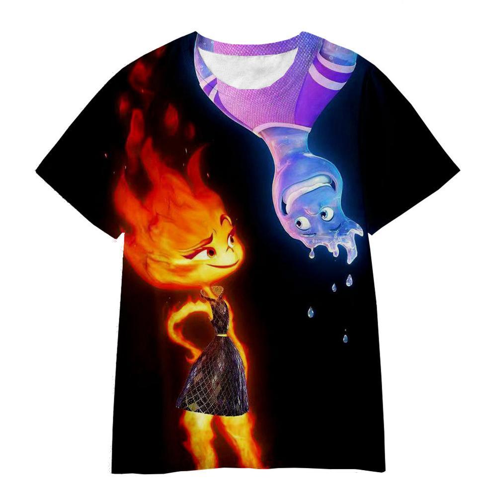 Vicanber Children Boys Movie Elemental Themed Round Neck Short Sleeve T Shirt Fire And Water Element Casual Tops(Style C,5-6Years)