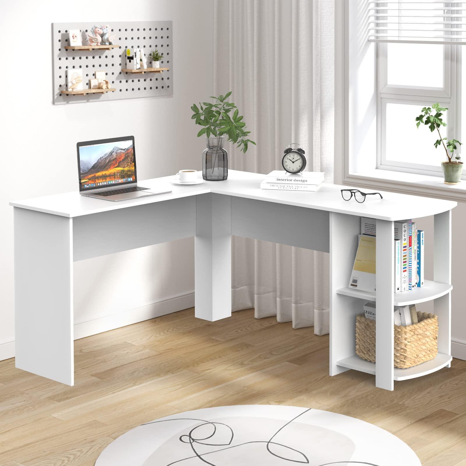 Advwin Computer Desk Table L Shaped Corner Home Office Desk White