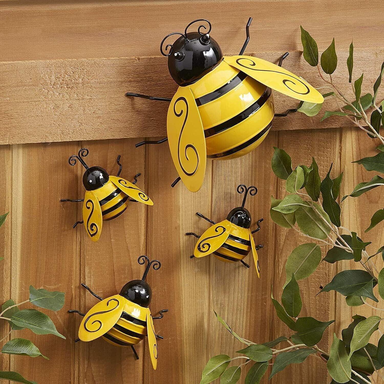4pcs Metal Art Bumble Bee Backyard Home Garden Yard Wall Decorative Ornament