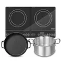 SOGA Dual Burners Cooktop Stove, 30cm Cast Iron Frying Pan Skillet and 28cm Induction Casserole
