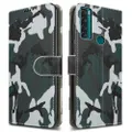 TCL 20R 5G / TCL 20 R 5G Case Slim Leather Wallet Flip Stand Phone Cover + Tempered Glass (Camouflage Army Military Print)