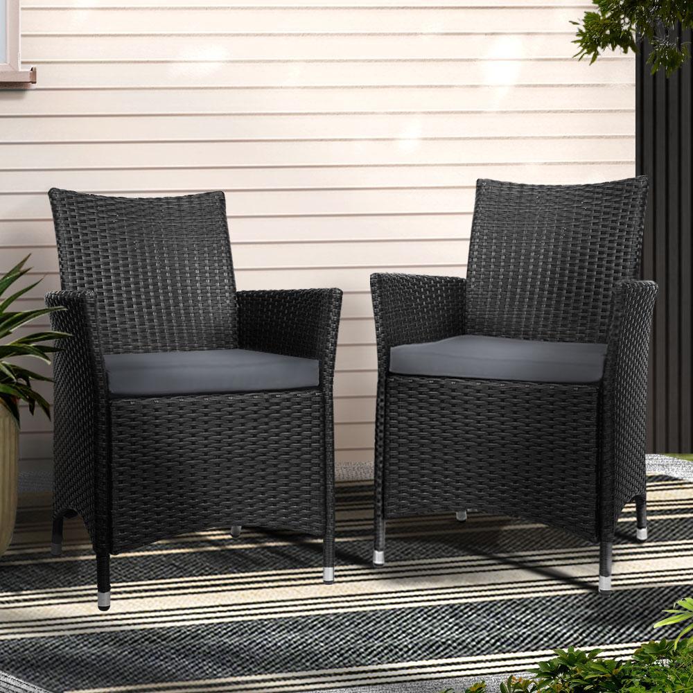 Gardeon 2PC Outdoor Dining Chairs Patio Furniture Wicker Garden Cushion Idris