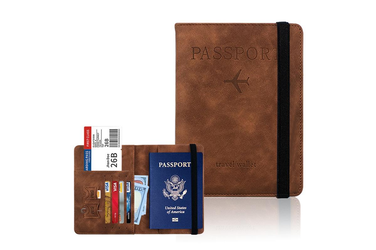 RFID Blocking Passport Holder for Travel Accessories Passport Purse Card Wallet(Brown)