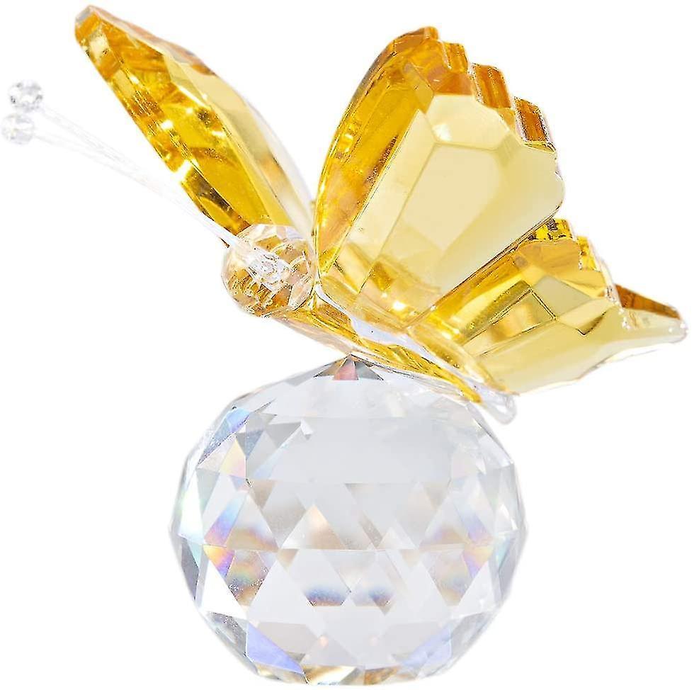 Crystal Flying Butterfly With Glass Ball Base Figurine Collection Ornament Statue Animal