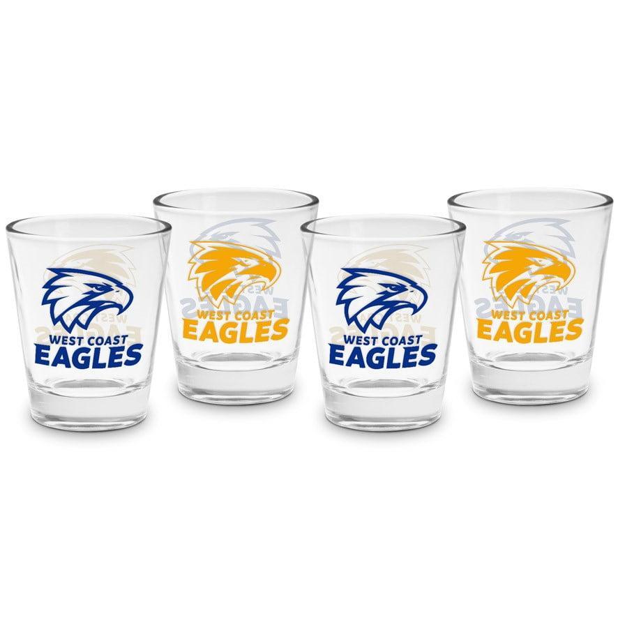 West Coast Eagles AFL Team Logo 50ml Shot Glasses Bar Set of 4