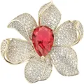 Fashion Gold Brooches Pins For Women Flower Rhinestone Red Crystal Wedding Jewelry Gift