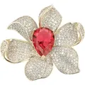 Fashion Gold Brooches Pins For Women Flower Rhinestone Red Crystal Wedding Jewelry Gift