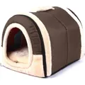 Pet Dog House Kennel Soft Puppy Cat Cave Beds Doggy Warm Cushion Brown L