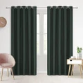 Faux Linen 100% Blockout Eyelet Curtain, Twin Pack (Forest Green) - 135x223cm