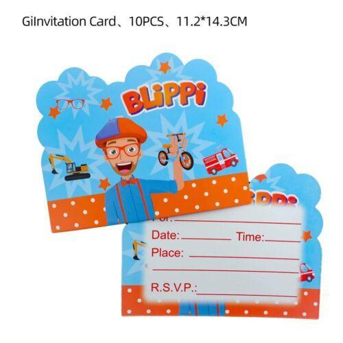 10Pcs Invitation Card Blippi Party Supplies Tableware Children Birthday Decoration