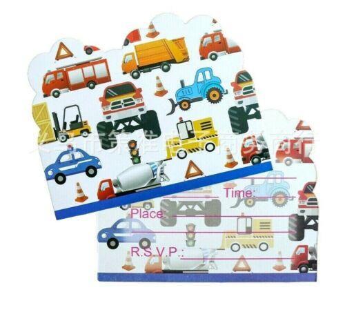 10Pcs Invitation Card Construction Truck Vehicles Tableware Party Supplies Kids Birthday Decoration