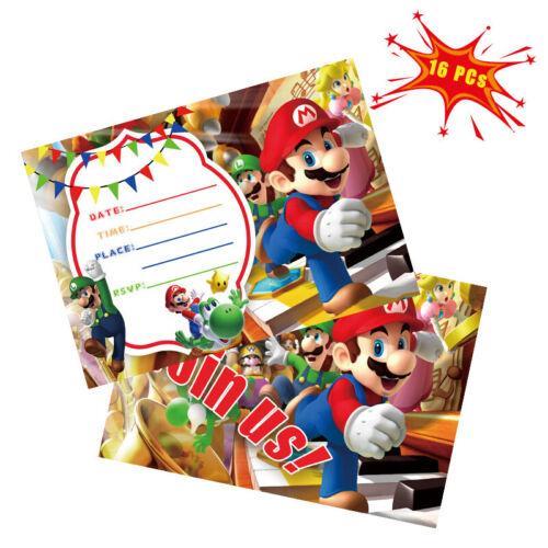 16Pcs Invitation Card SUPER MARIO Party Supplies Tableware Kids Children Birthday Decoration