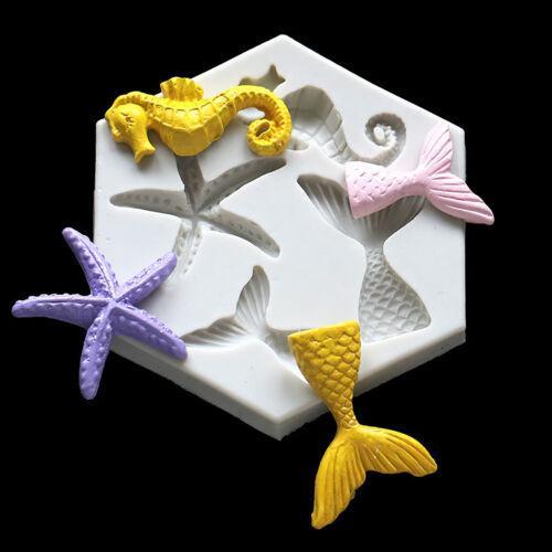 Grey Hexagon 3D Sea Shell Silicone Fondant Mould Cake Sugar Craft Starfish Icing Baking Mold