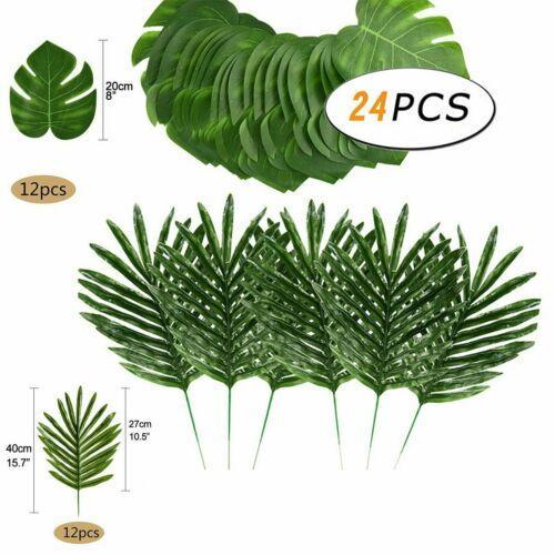 24Pcs Green Tropical Hawaiian Artificial Palm Monstera Leaves Party Fake Luau Décor