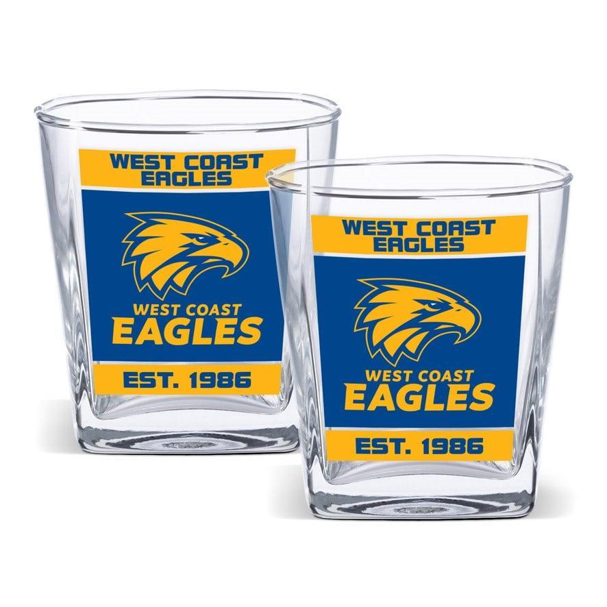 West Coast Eagles AFL Set of 2 Spirit Glasses 250ml Glass Logo Design