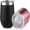 Wine Glass Tumbler Camping Double Wall Coffee Mug Stainless Steel Thermos Cup With Lid Hot Drinks 12oz Set (red/black)