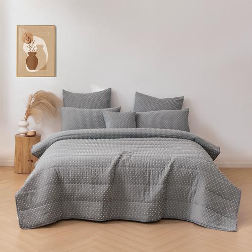 Finley Dot Comforter Set, 6 Piece (Charcoal) - Double