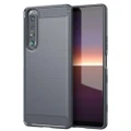 Sony Xperia 1 III Case Silicone Carbon Fibre Phone Cover + Tempered Glass (Grey)