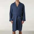 Mitch Dowd - Men's Waffle Texture Bamboo Woven Robe - Denim