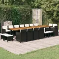 19 Piece Garden Dining Set with Cushions Black Poly Rattan vidaXL