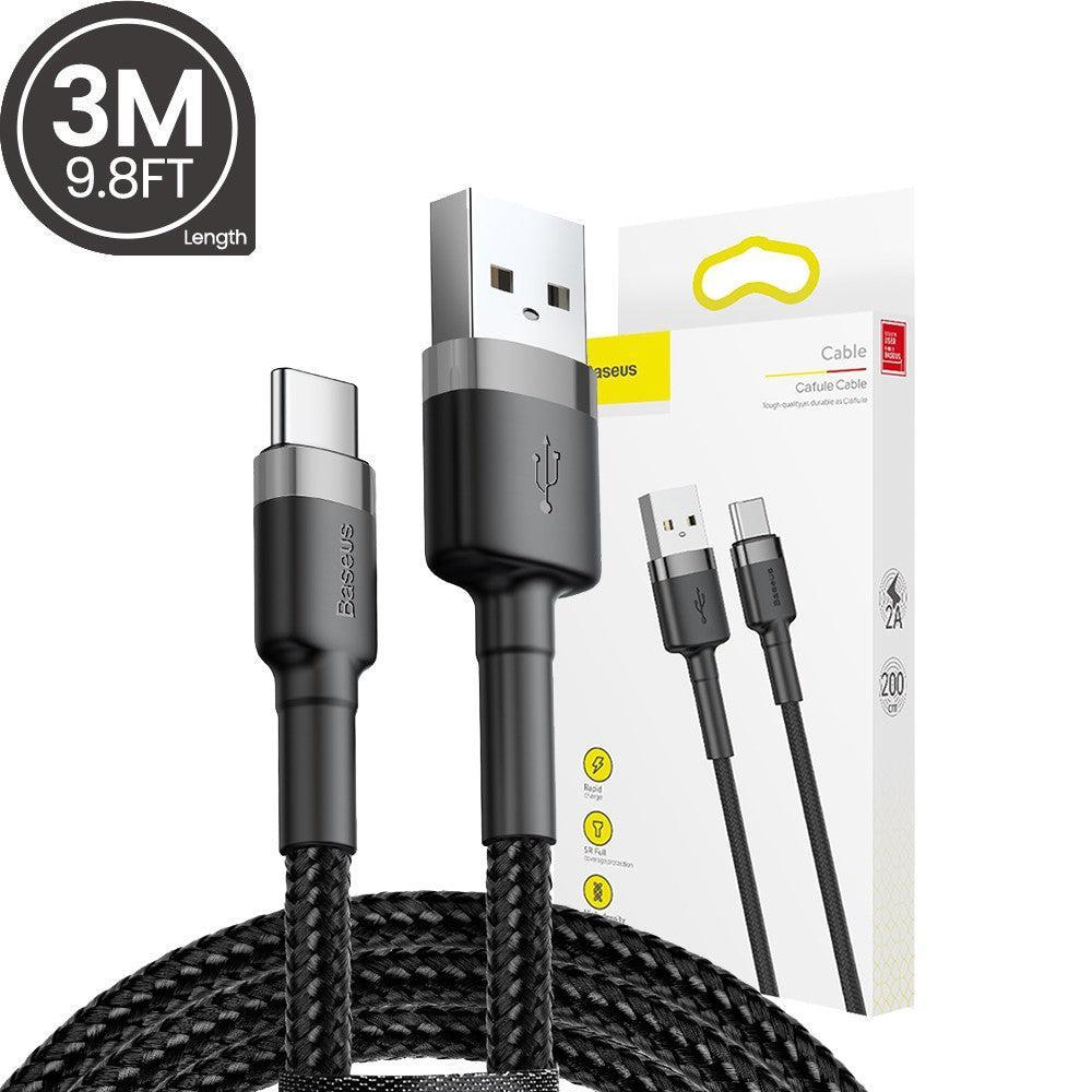 Baseus Cafule Fast Charge USB Data Charging Cable USB to Type-C 2A 3M-Deep Grey+Black