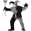 Evil Jester Mardi Gras Joker Horror Clown Black White Halloween Men Costume