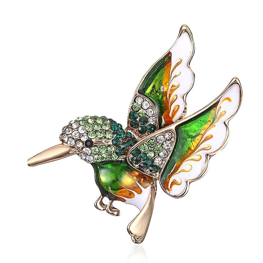 Colorful Crystal Zircon Hummingbird Animal Brooch, Fashion Colored Bird Brooch Pin For Woman Green