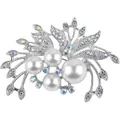 Brooch Pin For Women And Girls Flower Brooch With Shiny Created Created Pearls - White
