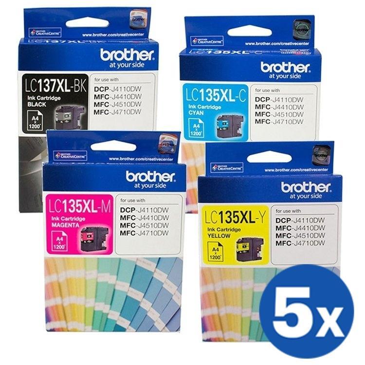20 Pack Original Brother LC-137XL/LC-135XL LC137XL/LC135XL High Yield Ink Combo [5BK+5C+5M+5Y]