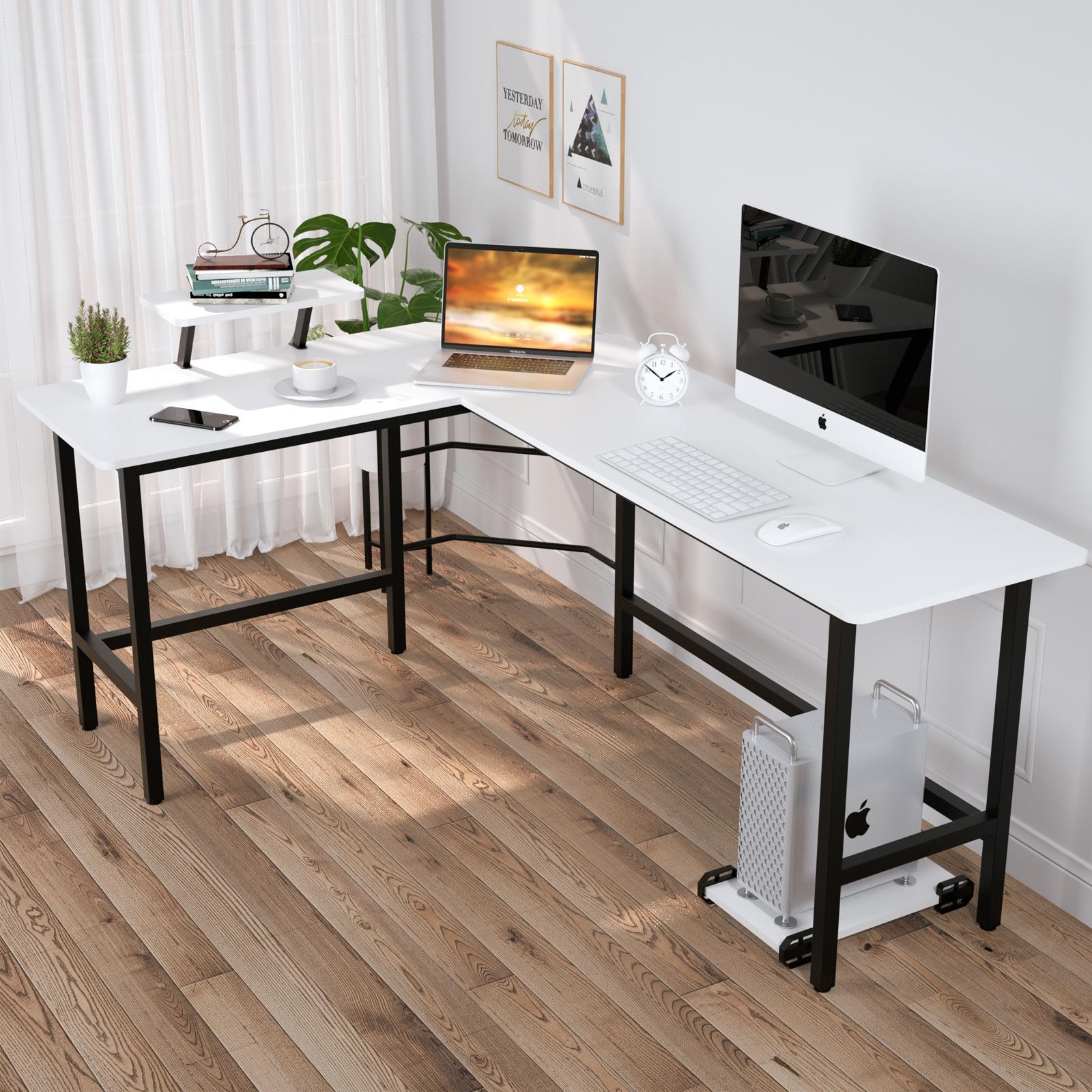 Advwin Home Office Desk L-Shaped Corner Desk w/ Laptop Stand White