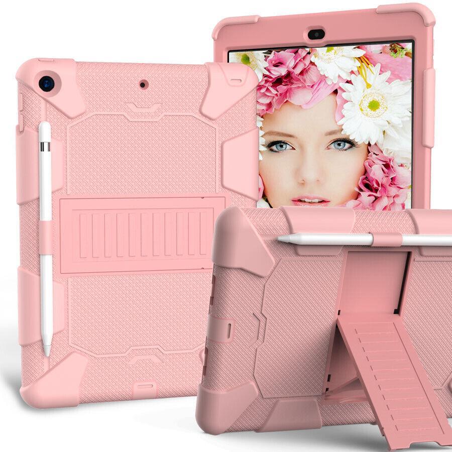 For Apple iPad Air 2 Heavy Duty Kickstand Survivor Case Pencil Holder Cover - Pink