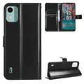 Premium Leather Wallet Flip Protective Case Cover For Nokia C12 - Black