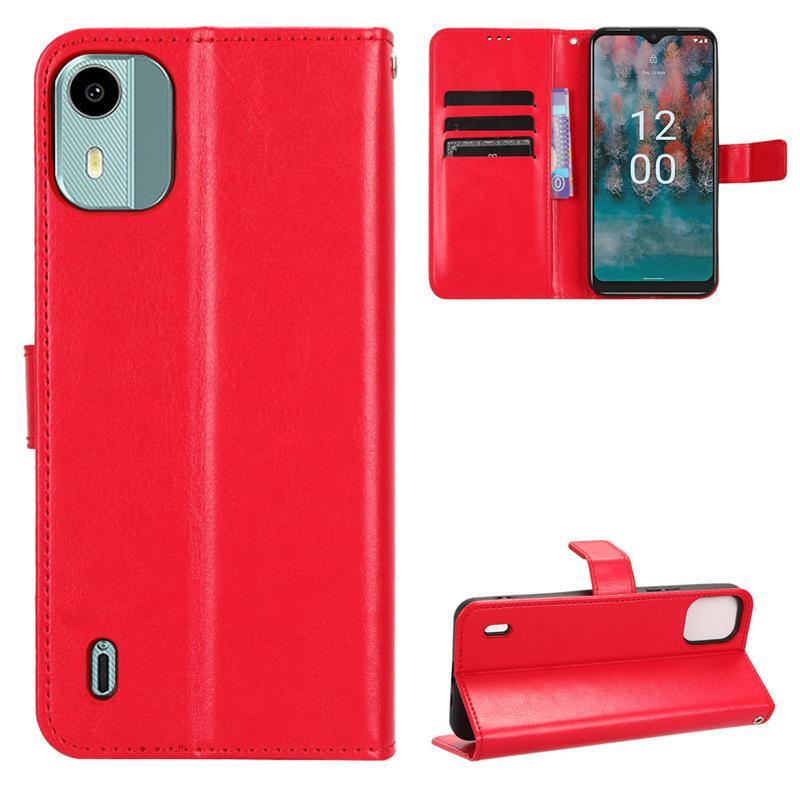 Premium Leather Wallet Flip Protective Case Cover For Nokia C12 - Red