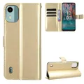 Premium Leather Wallet Flip Protective Case Cover For Nokia C12 - Gold