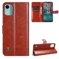 Premium Leather Wallet Flip Protective Case Cover For Nokia C12 - Brown