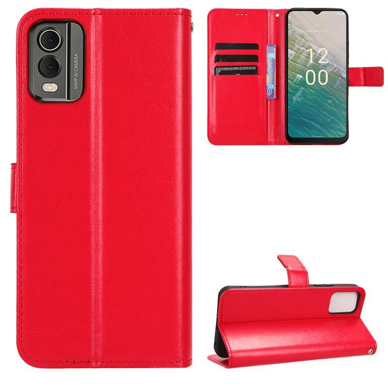 Premium Leather Wallet Flip Protective Case Cover For Nokia C32 - Red