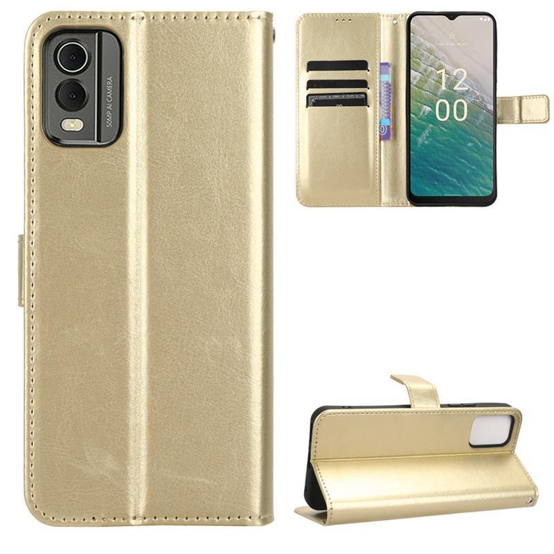 Premium Leather Wallet Flip Protective Case Cover For Nokia C32 - Gold