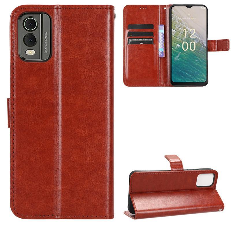 Premium Leather Wallet Flip Protective Case Cover For Nokia C32 - Brown