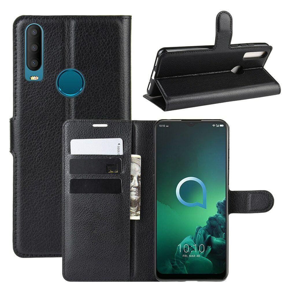 For Alcatel 1S 2021 Premium PU Leather Wallet Flip Phone Case Cover - Black