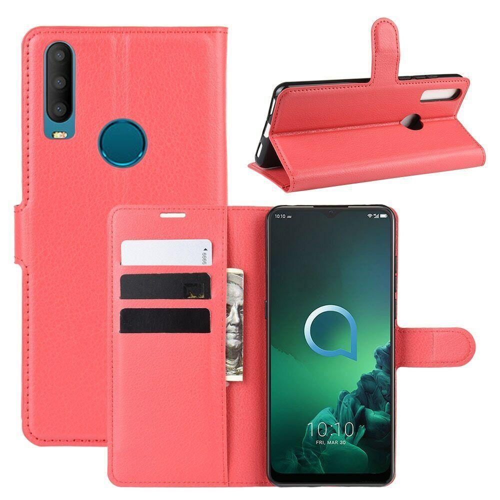 For Alcatel 1S 2021 Premium PU Leather Wallet Flip Phone Case Cover - Red