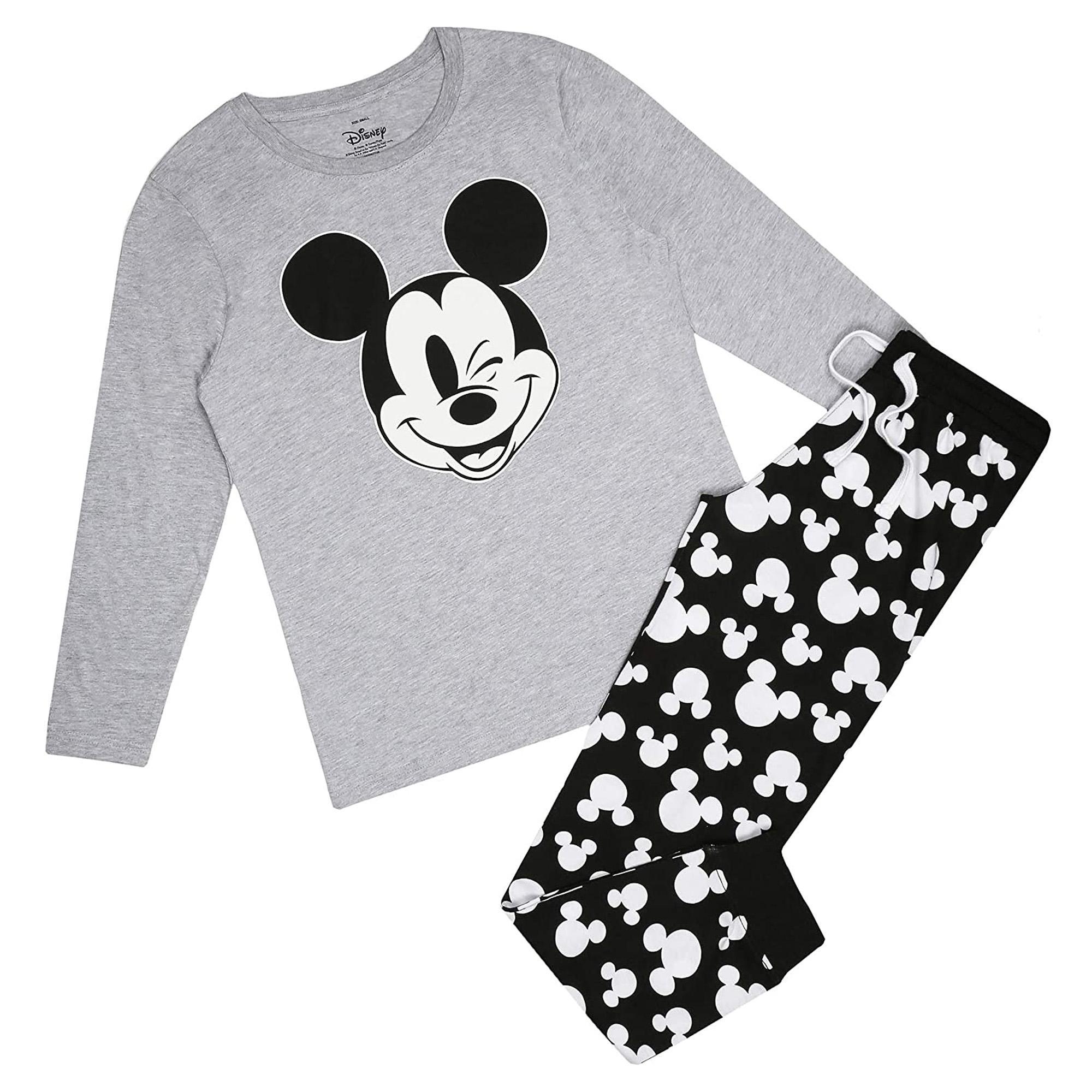 Disney Womens/Ladies Mickey Mouse Wink Long Pyjama Set (Grey/Black/White) (M)