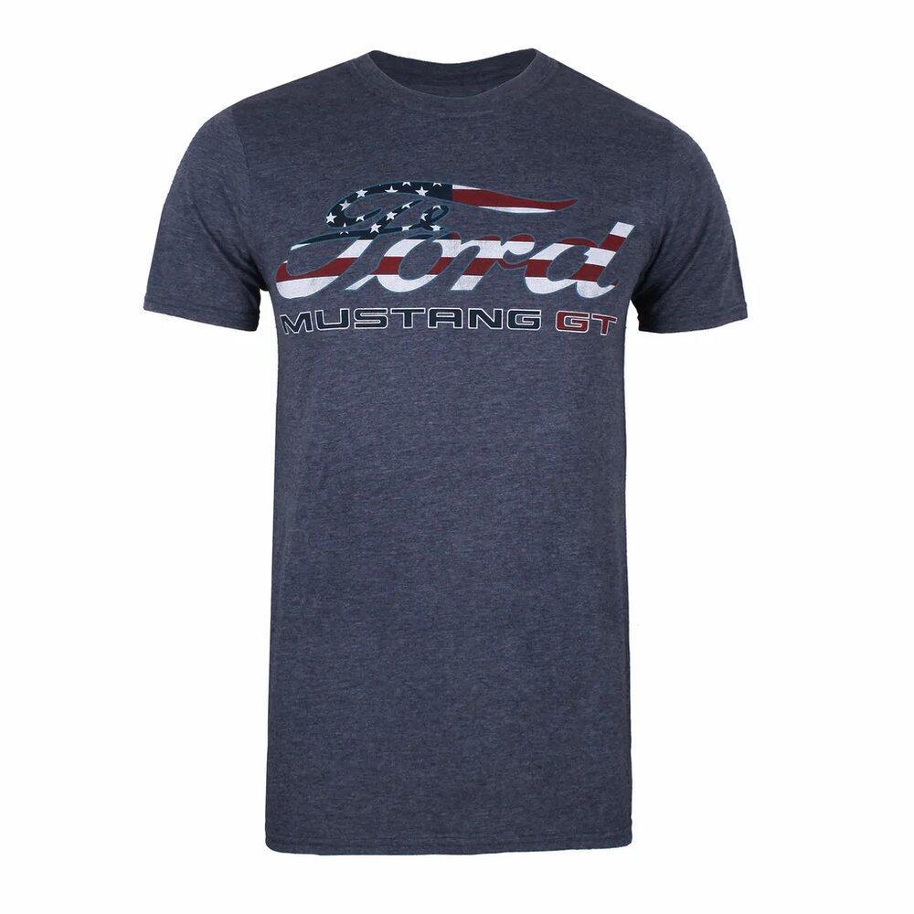 Ford Mens Mustang GT American Flag T-Shirt (Heather Navy/Red/White) (L)